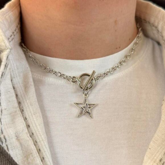 925 Silver Star Pendant Necklace Unisex Minimalist Chain Jewelry New - Picture 1 of 5